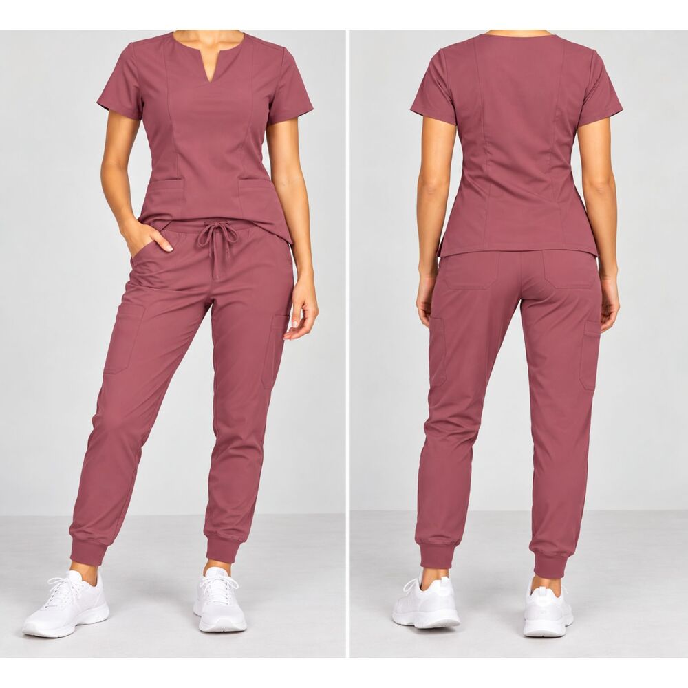 Mandala Equa-Tek Scrub Set Women's XXS Petite Jogger Pants Mauve Pink